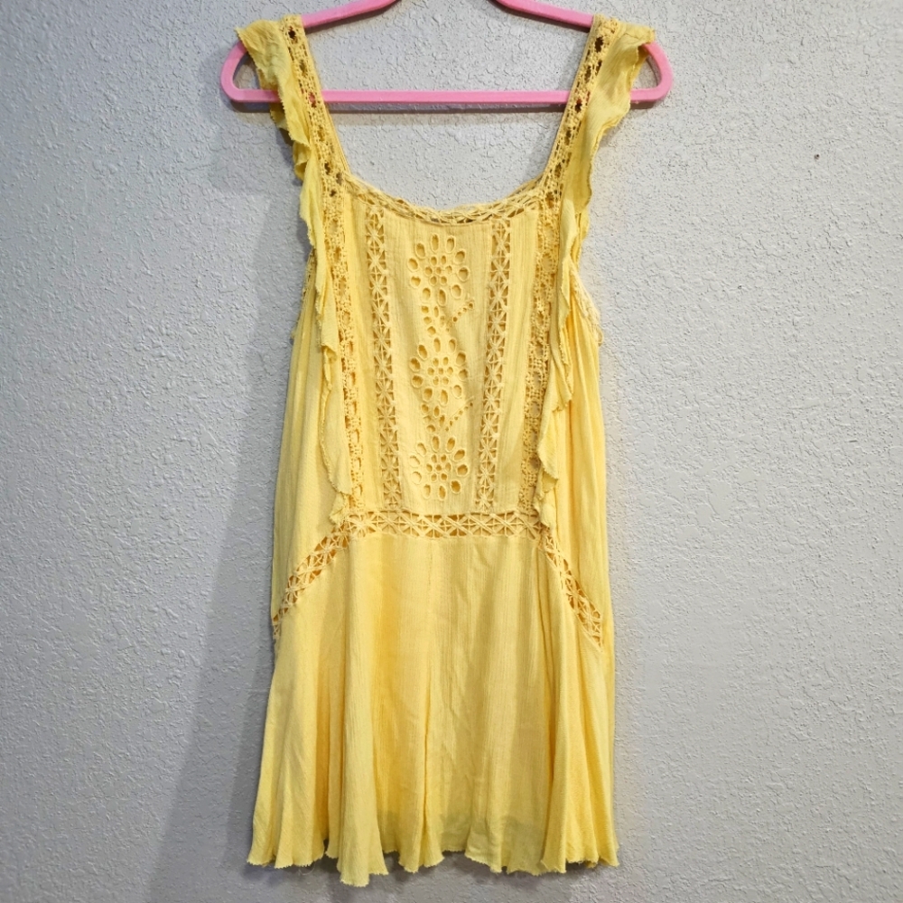 Free People Yellow Priscilla Mini dress Crochet Embroidery size M